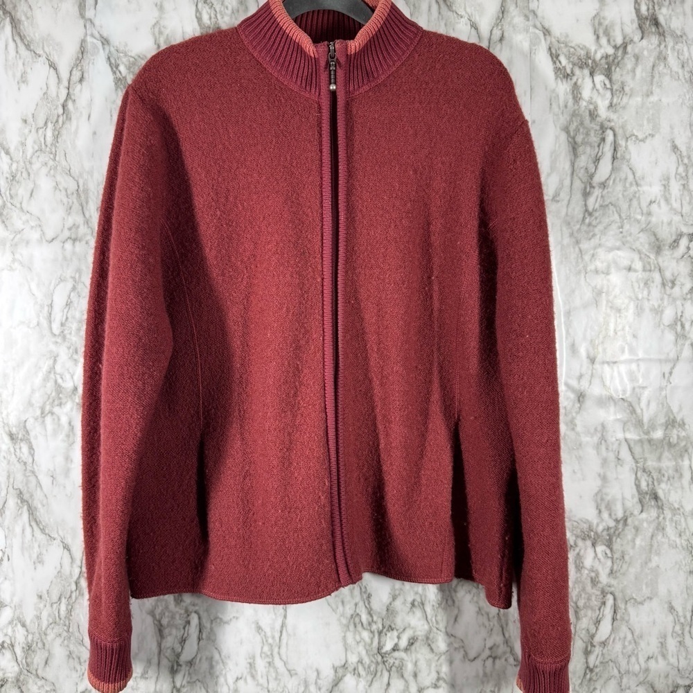 Cabelas Sweater Womens L Red Long Sleeve Thick Ribbed Knit Wool Full Zip